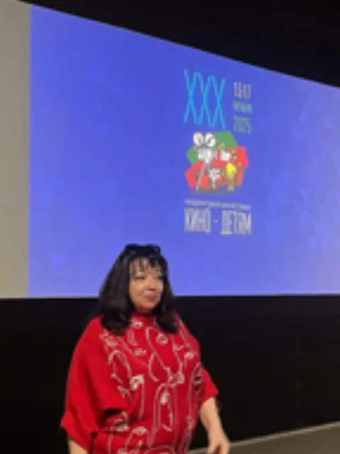 Victoria Garmashova presenting her film at the 2025 Cinema for Children festival